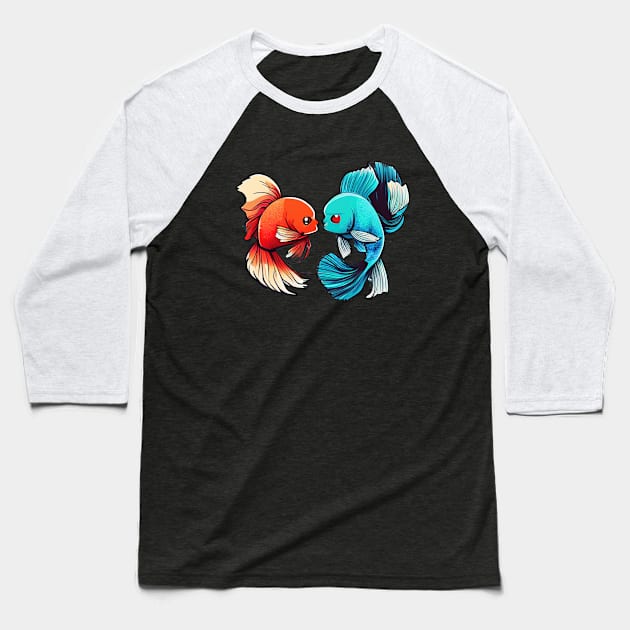 TWO COOL BETTA FISH FIGHTING Baseball T-Shirt by aiartify